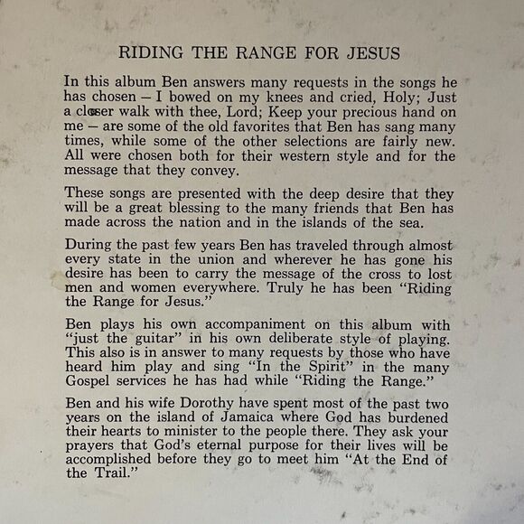 Riding The Range For Jesus USED VINYL RECORD Gospel 70s RCA/Sacred Knof Records - Picture 3 of 6